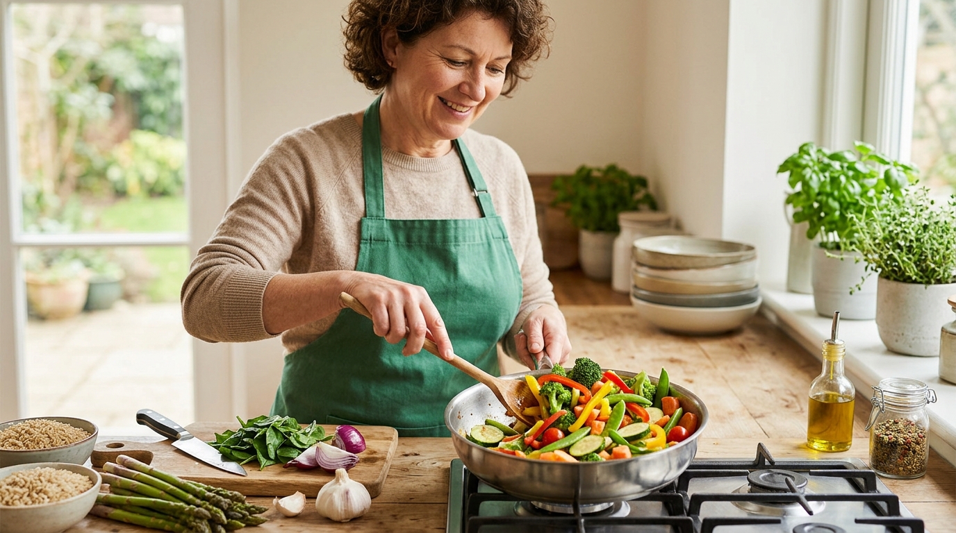 Zdravá zelenina a príprava jedla ako súčasť zdravého životného štýlu